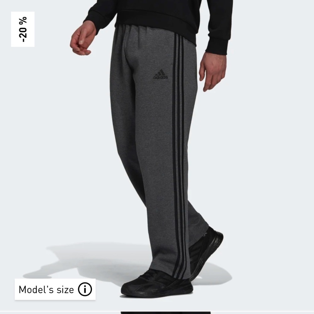 NWT ESSENTIALS FLEECE OPEN HEM 3-STRIPES PANTS